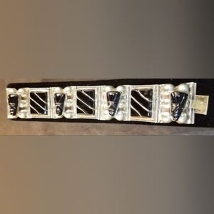 Sterling Silver Vintage Heavy 40's Mexico Aztec Faces Signed Link Bracelet